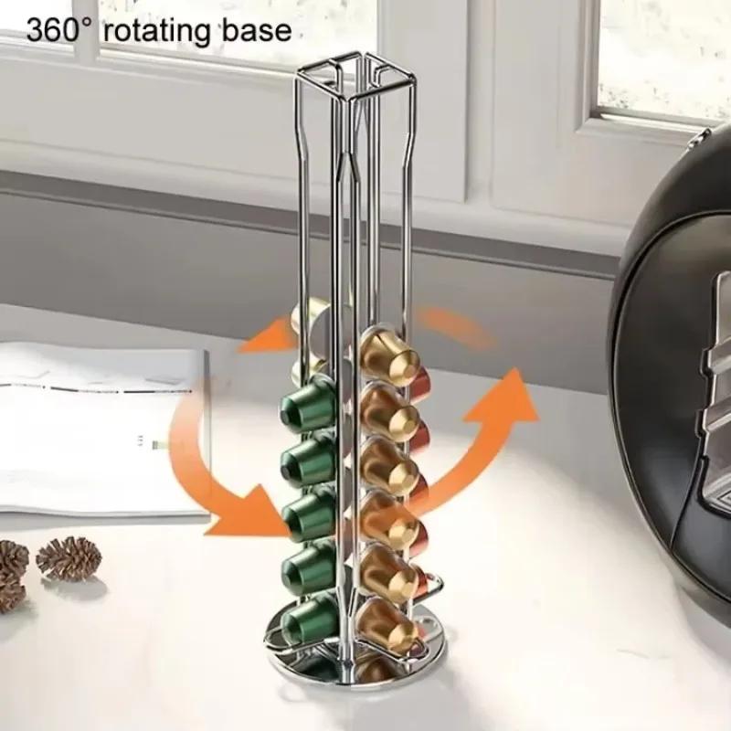 40 Pod Gold Coffee Capsules Nespresso Coffee Pods Holder Rotating Rack Coffee Capsule Stand Storage Shelve Organization Holder