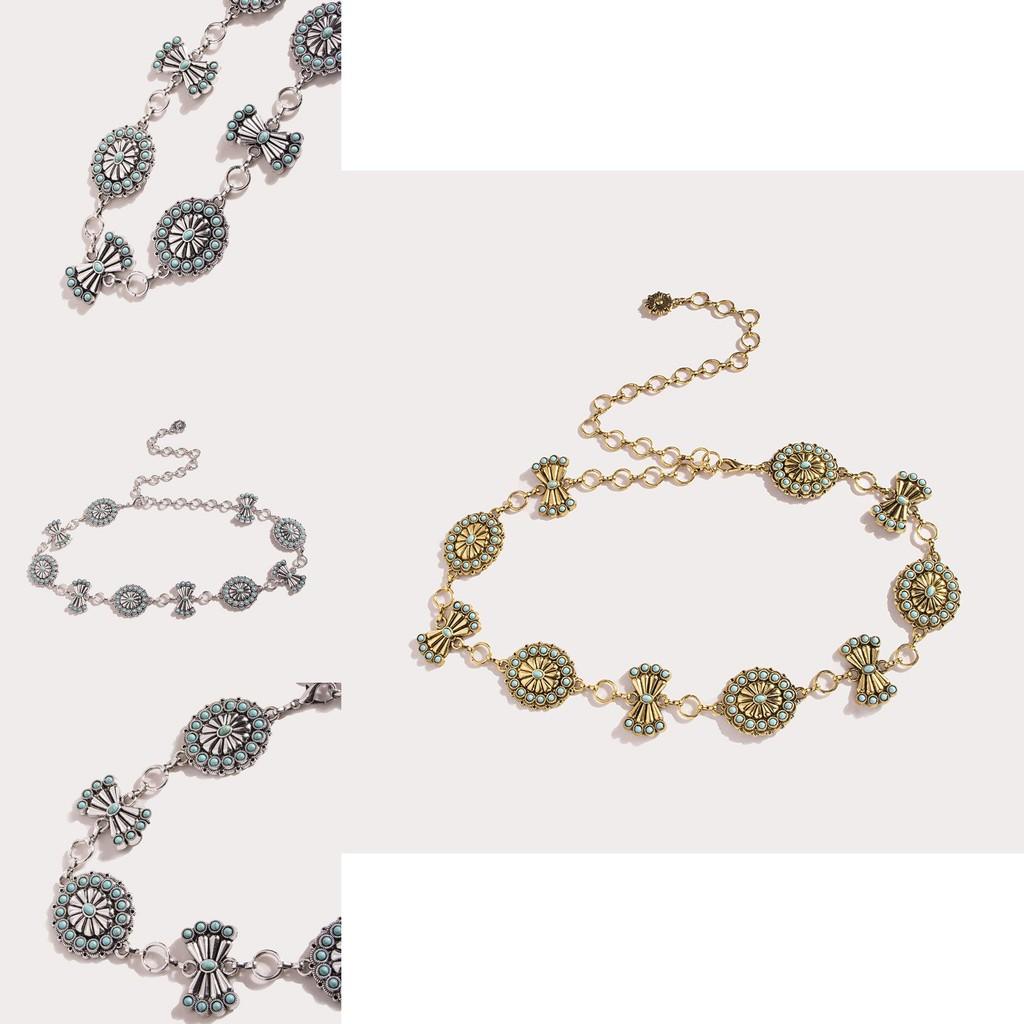 Geometric Turquoise Metal Waist Chain For Women With Vintage Royal Design For Summer