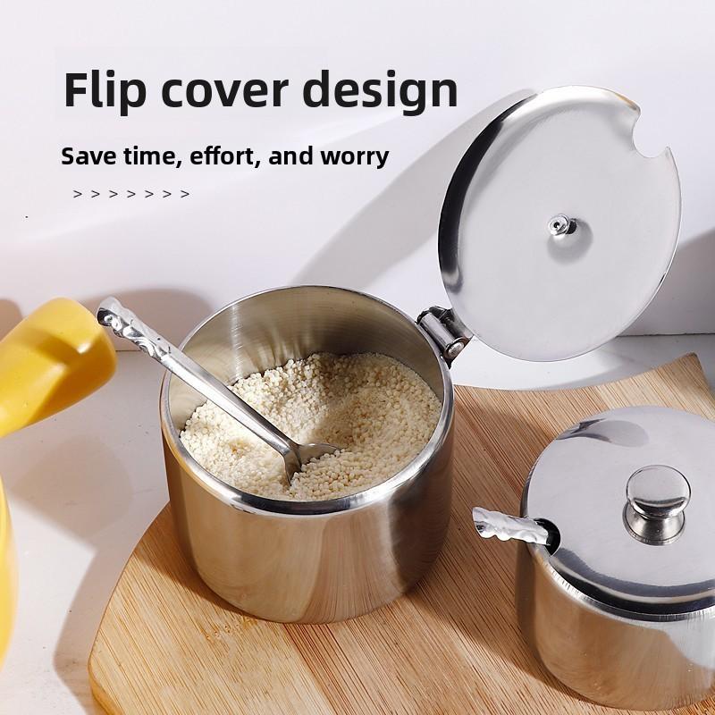 Modern Minimalist Stainless Steel Spice Jar With Handle And Spoon For Home Cooking Storage