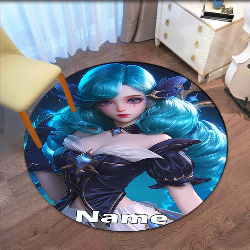 Custom Name League of Legends Printed Round Rug Carpet Chair Rug Area Rug Entryway Doormats,for Office Chair Living Room Bedroom Kitchen Room.
