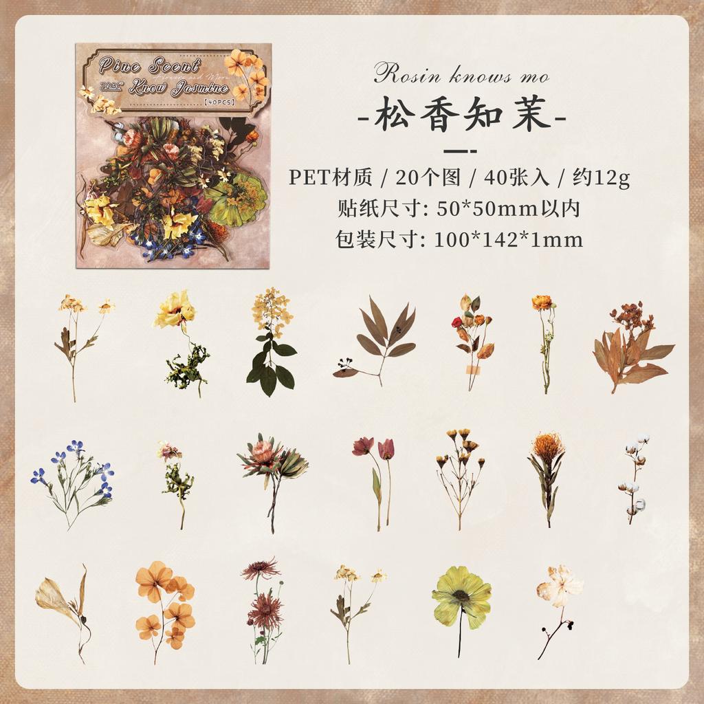 Botanical Garden Stickers Pack - 40pcs Waterproof Plant & Flower Decals for Scrapbooking, Creative Journal Supplies