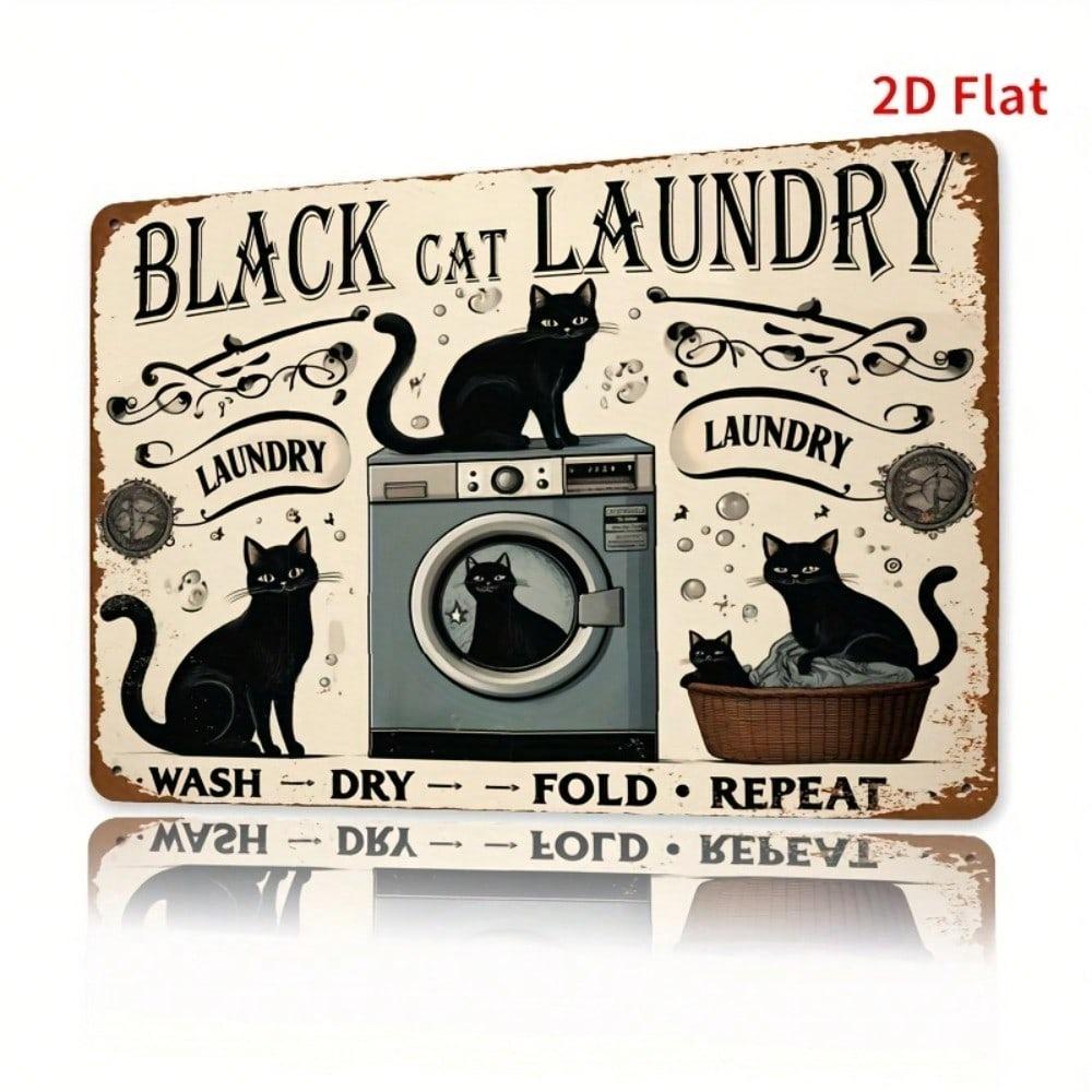 Metal Wall Art Black Cat Vintage Laundry Sign 8x12 Inch Outdoor