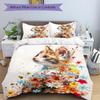 3-teiliges entzückendes Bettwäsche-Set mit Aufdruck von Orangenkatzen und Blumen, weiche und bequeme Bettbezug für Schlafzimmer, Gästezimmer (1 Bettbezug + 2 Kissenbezüge