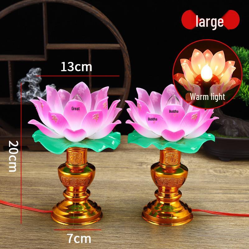 Seven-Color Plug-In Lotus Buddha Altar Offering Lamp with Eternal Light