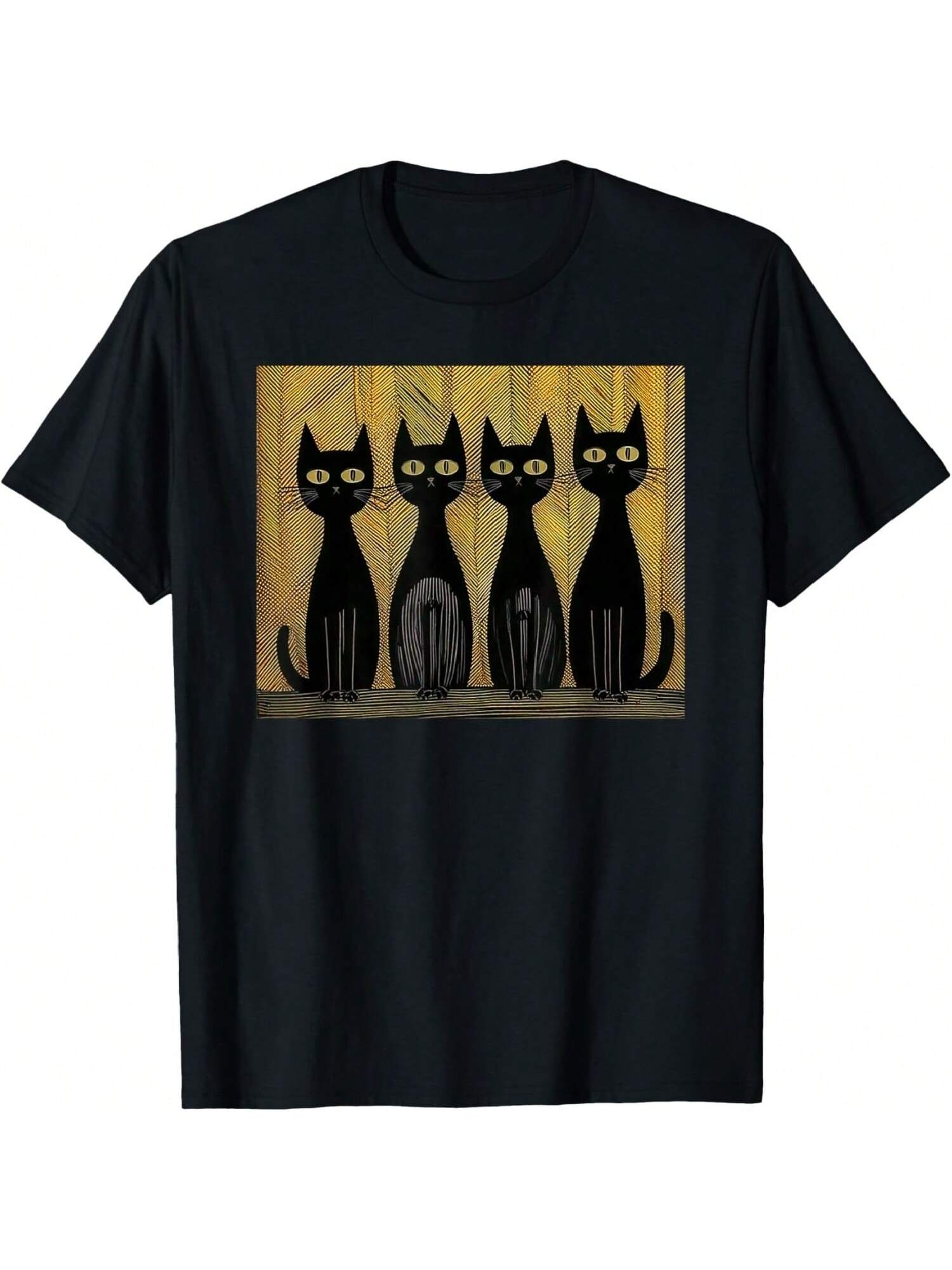 4 Retro Inspired Black Cats Against A Cool Wavy Pattern T-Shirt S разноцветный