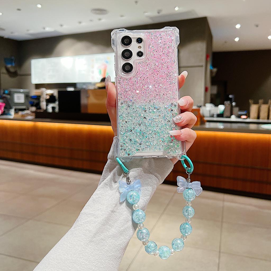 For Samsung Galaxy S23 Ultra Wholesale Phone Case TPU+Acrylic Phone Cover with Bead Wrist Strap