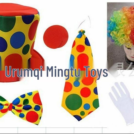 Easter Clown Costume Kit: Hat, Bow Tie, Suspenders, Shoes, Socks, Red Nose