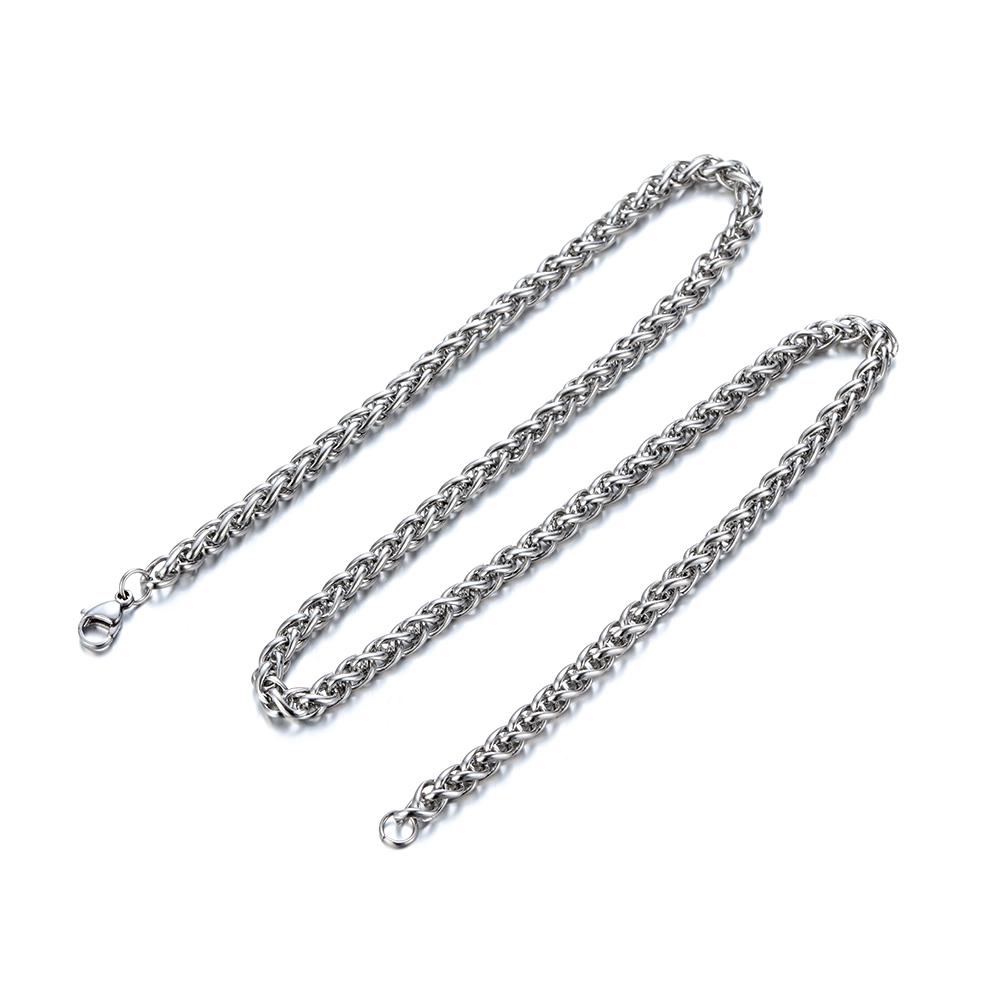 Cool Punk Gothic Silver Color Braided Wheat Chain Stainless Steel Necklace Heavy Link Metal Collar