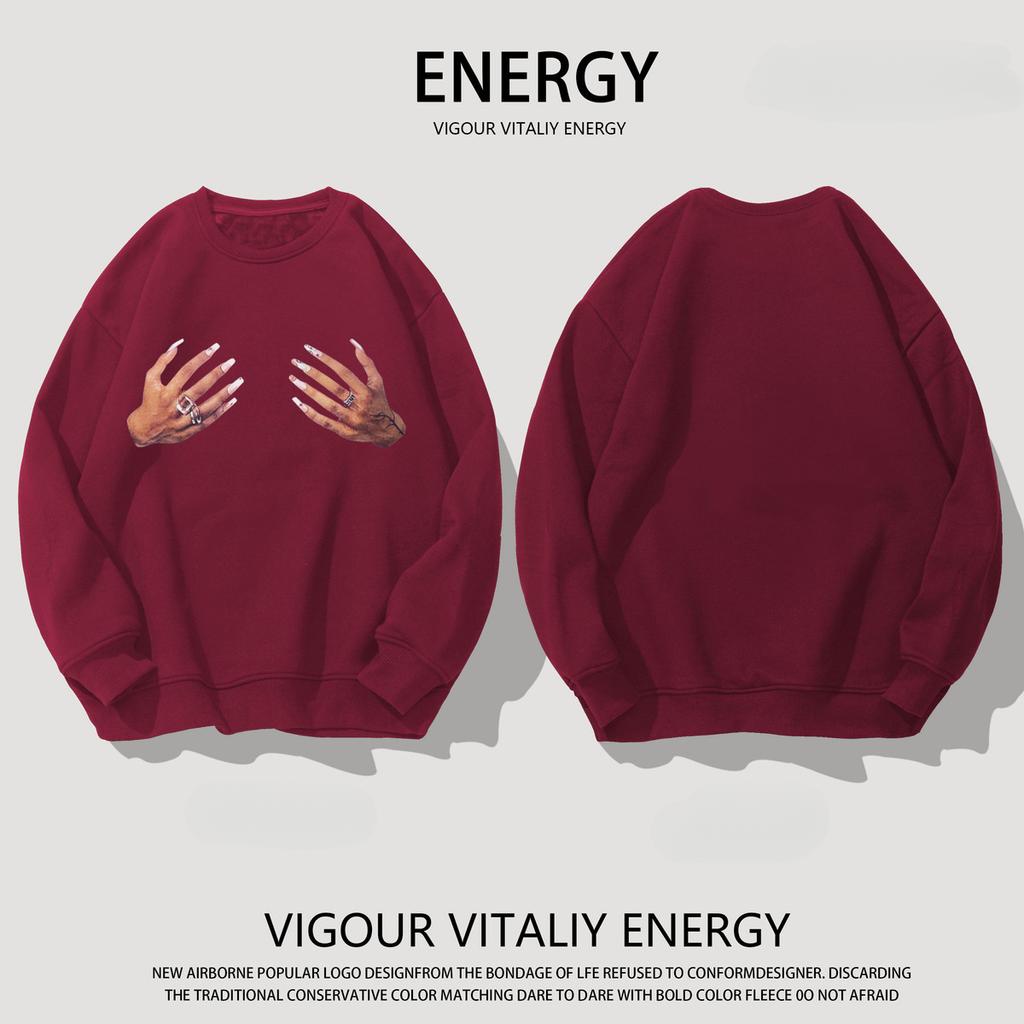 American High Street Friendly Middle Finger Loose Round Neck Sweater Unisex Autumn/Winter Trendy Sweatshirt