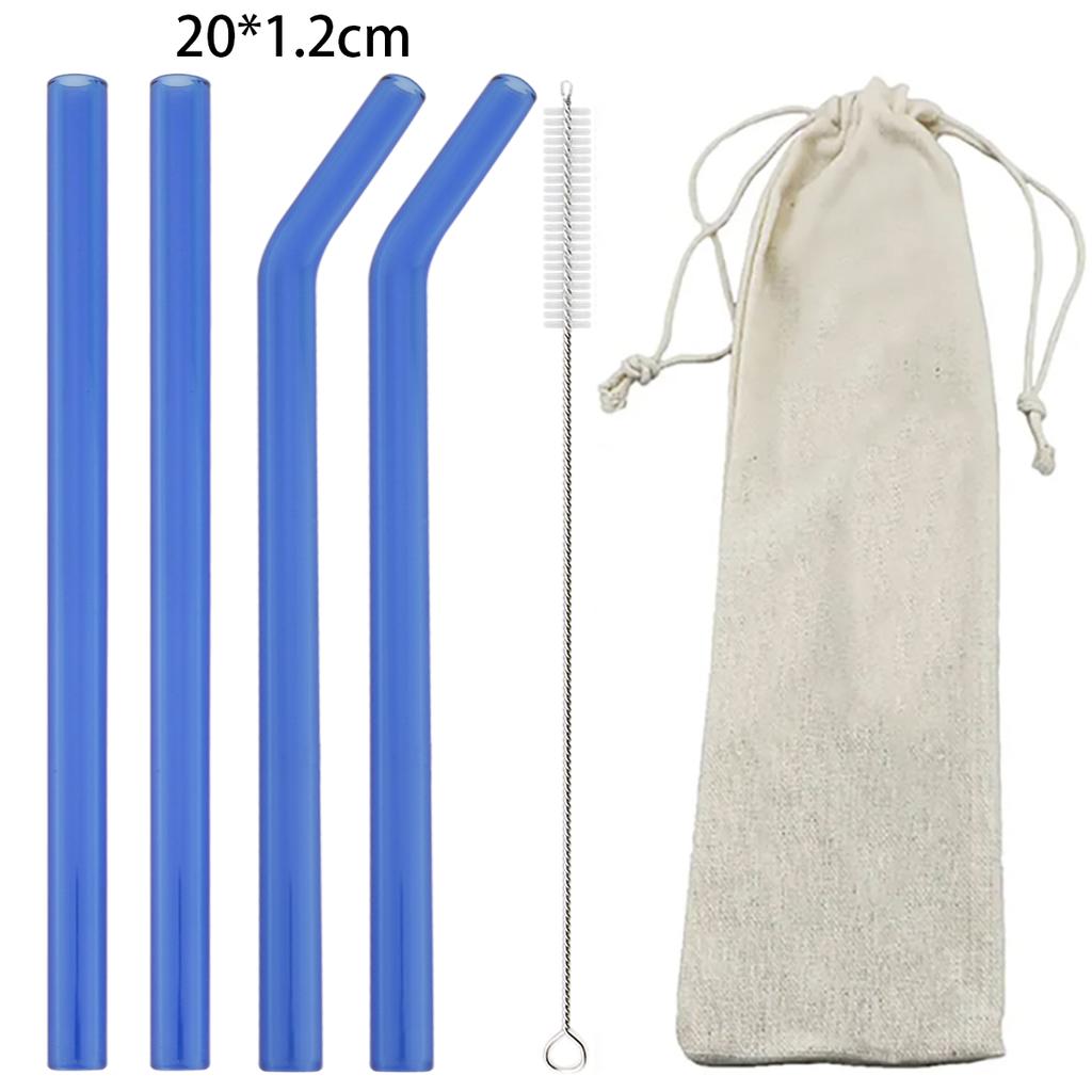 6pcs Reusable High Borosilicate Glass Straw Set Wide 12mm Pearl Milkshake Bubble Tea Straw with Brush Storage Bag Bar Accessorie