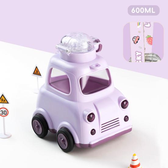 Kids Car Water Bottle with Straw Strap 600ml BPA-Free Leak-proof Straw Cup