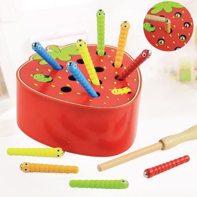 Insektenfangspiel für Kinder, magnetisches Angelspielzeug, Apfel- und Erdbeerform, Spielzeug zur Entwicklung der Feinmotorik, Geschenk für Kleinkinder