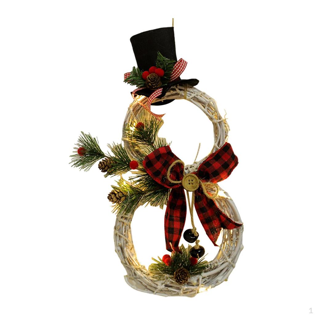 Christmas Wreath with Lights Pine Cone Hanging Ornament Artificial Snowman for