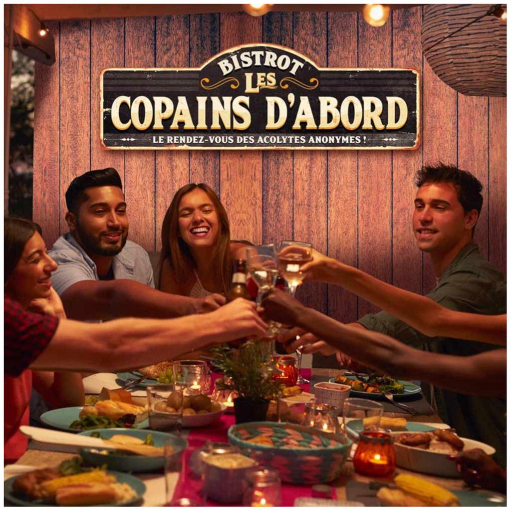 Les Trésors De Lily [Q9471] - Plaque métal XXL 'Bistrot - Les Copains d'abord' noir gris - 90x30 cm