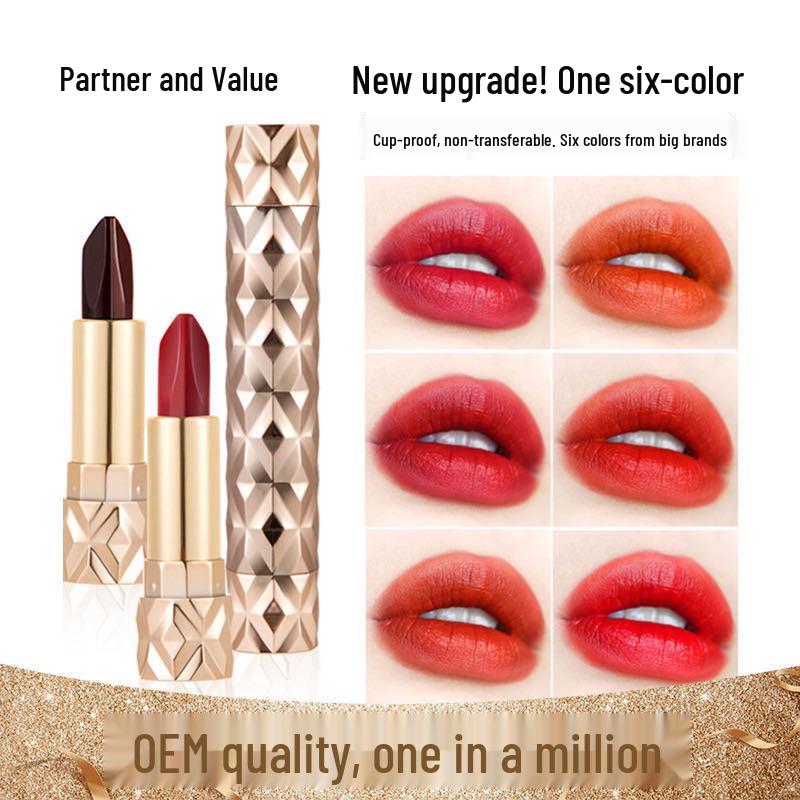 Angel's Temptation: Sexy Six-Color Matte Velvet Lipstick with Double-Tube Design