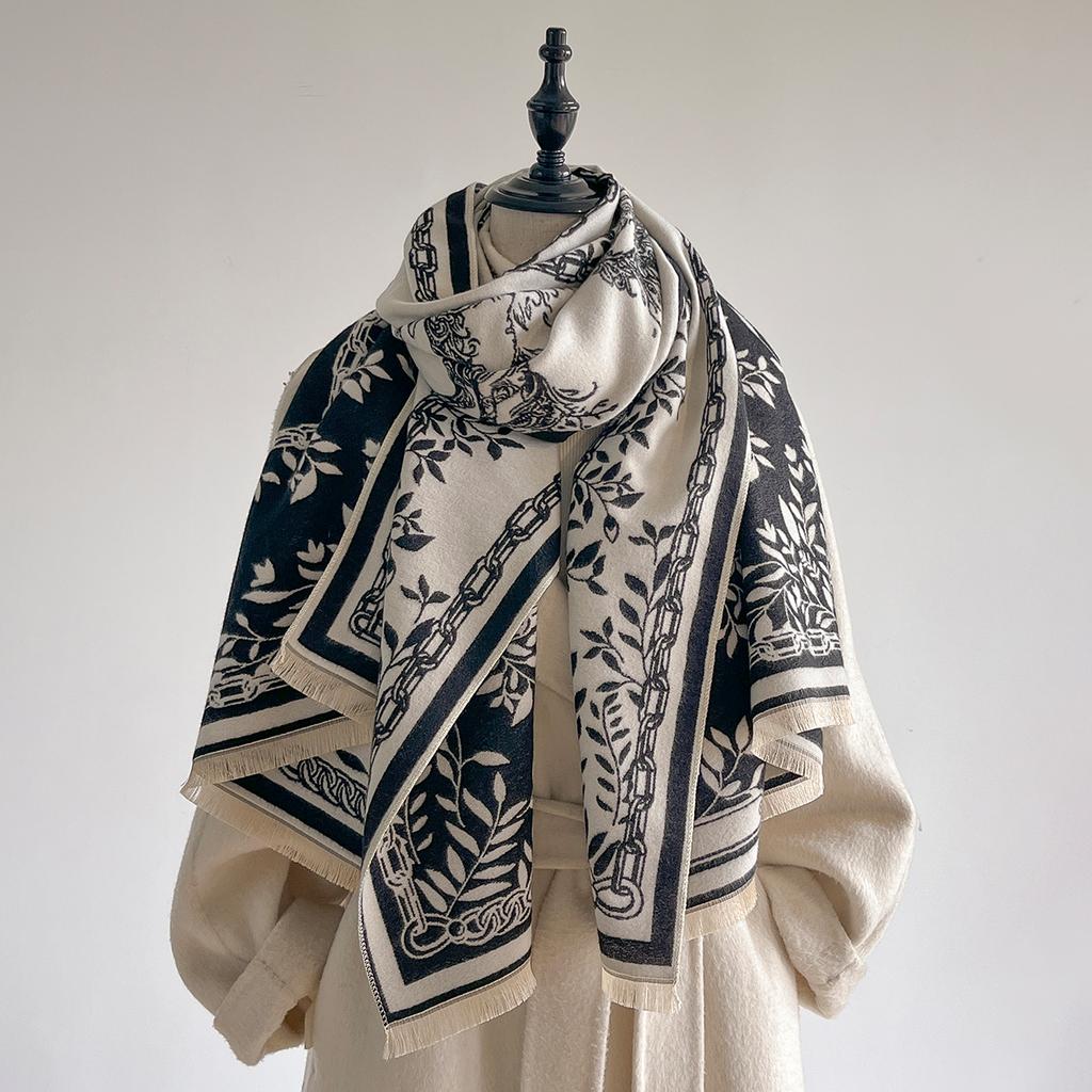 Women's Winter Faux Cashmere Scarf Thick Warm Patterned Cashew Flower Animal Print Travel Blanket Fashion Luxurious Accessory
