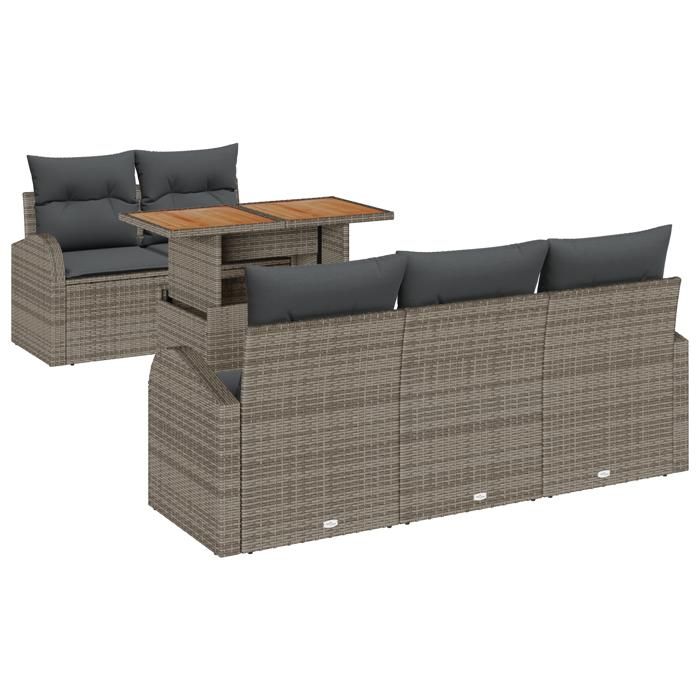 VidaXL Ensemble de salle à manger de jardin 6 pièces avec coussins en poly rattan gris et acacia 3349523