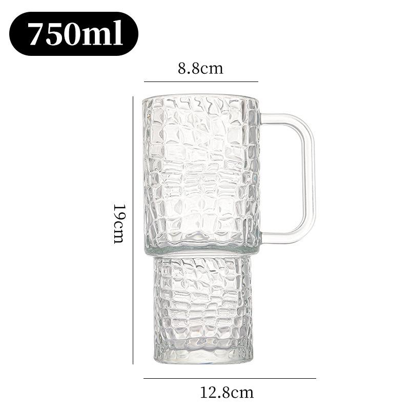 Large Capacity Glass Cup with Handle and Gem Pattern 750ml