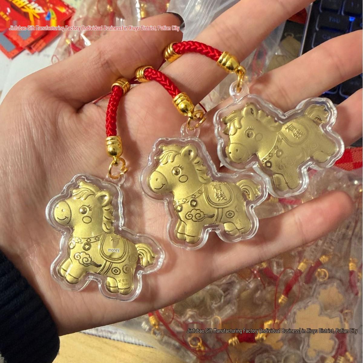 Year of the Horse Red String Gold Horse Pendant Phone Charm Zodiac Gift Without Gold