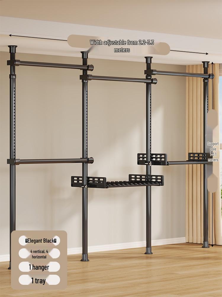 Floor-Standing Clothes Rack: Bedroom Hanger, Retractable Drying Rod, Coat & Hat Rack.