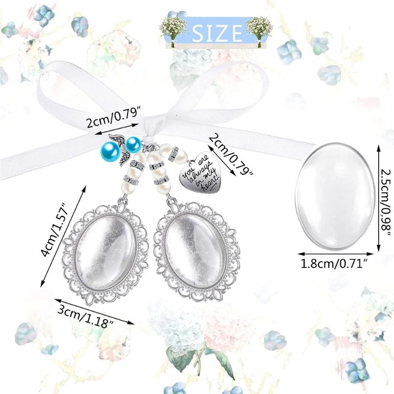Diy Brooch Wedding Charms Double Lace Frame Oval Glass Cabochon Photo Frame with Pendant Suitable for Holiday Craft Use