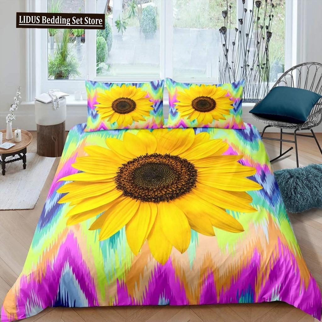 Vintage Sunflowers Duvet Cover Set Letters Bedding Set Letters And Sunflowers Printed Retro Girls Queen Size 23pcs Quilt Cover
