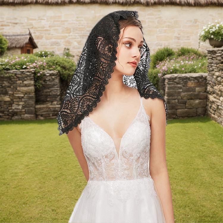 Openwork Bridal Veil Church Head Scarf Lace Chapel Mantilla Latin Mass Headpiece For Wedding Ceremony and Photography