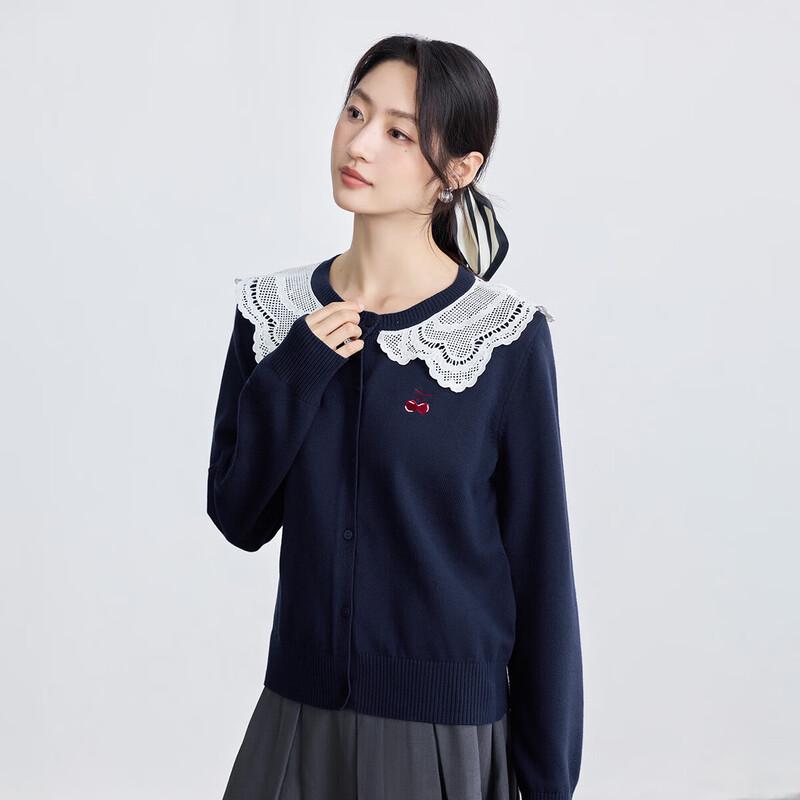 INMAN Women s College Style Lace Patchwork Knitted Cardigan XL