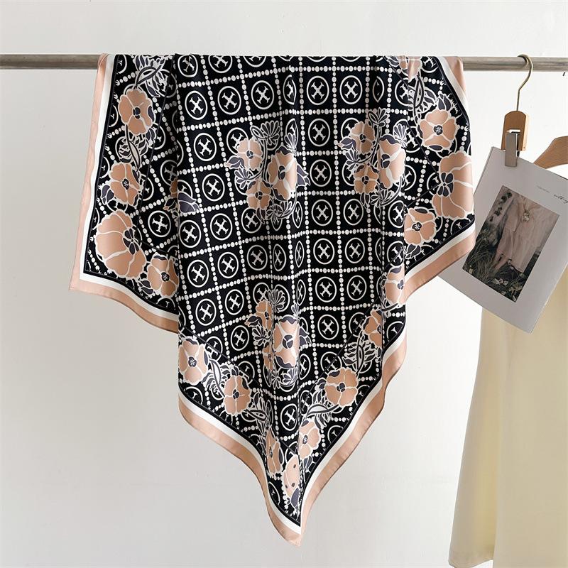 Luxury High Quality Women Satin Silk Scarf Hairband Ribbon Neckerchief Tie Neck Bag Scarf Satin Hair Scarves 90*90cm Square Wrap