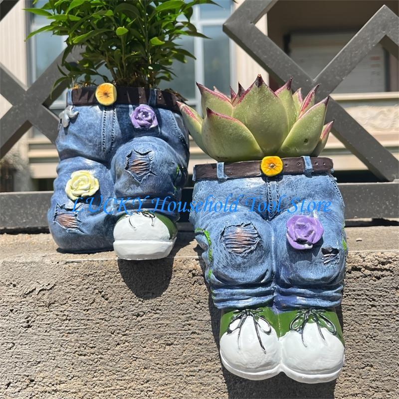 J0MC Jeans Planter Resin Jeans Shaped Flower Pots for Office Desk Decorations