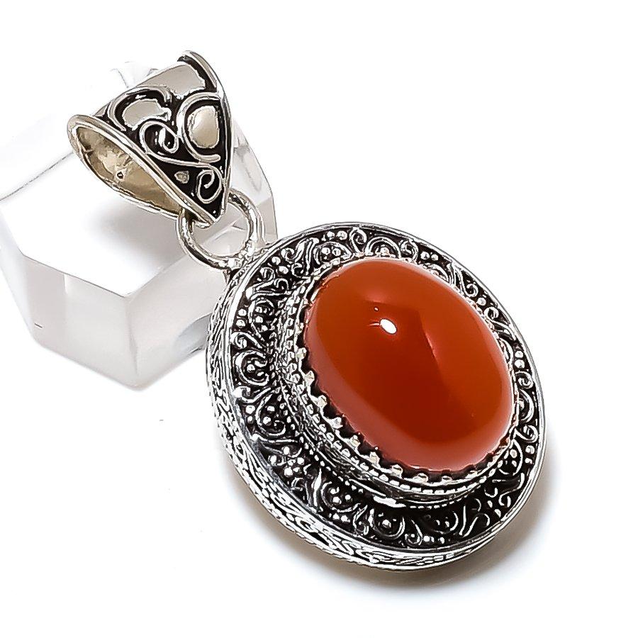 Carnelian Gemstone Handmade 925 Sterling Silver Jewelry Pendant 1.69" y9Y57