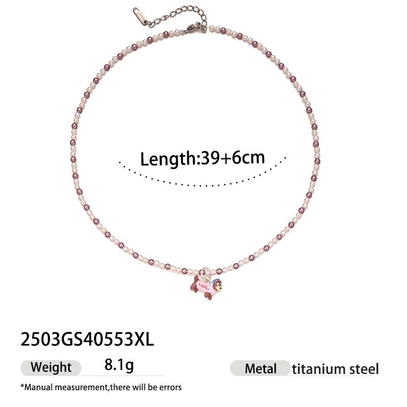 Korean Style Cute Sausage Dog Pendant Faux Pearl Necklace for Women