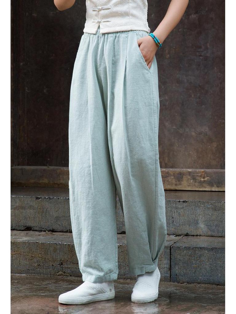 2025 Spring/Summer Women's Cotton Linen Slimming Lantern Pants - Sand Washed Loose Fit.