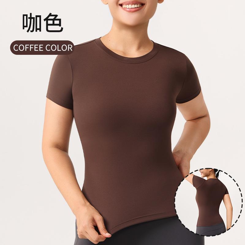 Seamless nude yoga clothes, short-sleeved sports tops, women's T-shirts, outdoor tennis clothes, breathable elastic quick-drying fitness clothes