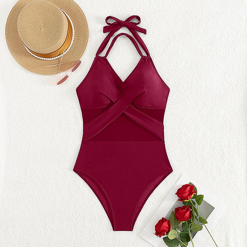 One-piece Swimsuit Solid Color Mesh Swimsuit Bikini