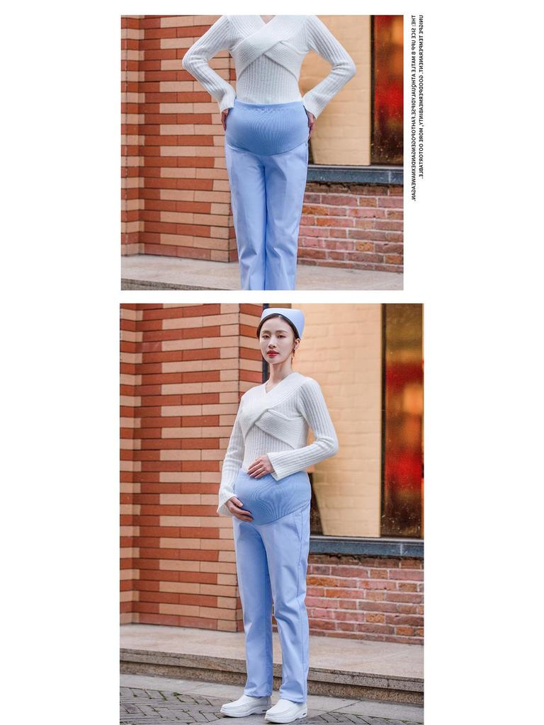 Nurse Maternity Work Pants - Adjustable Belly Support, Elastic Waist, Women's Plus Size, Available In White, Pink, Blue