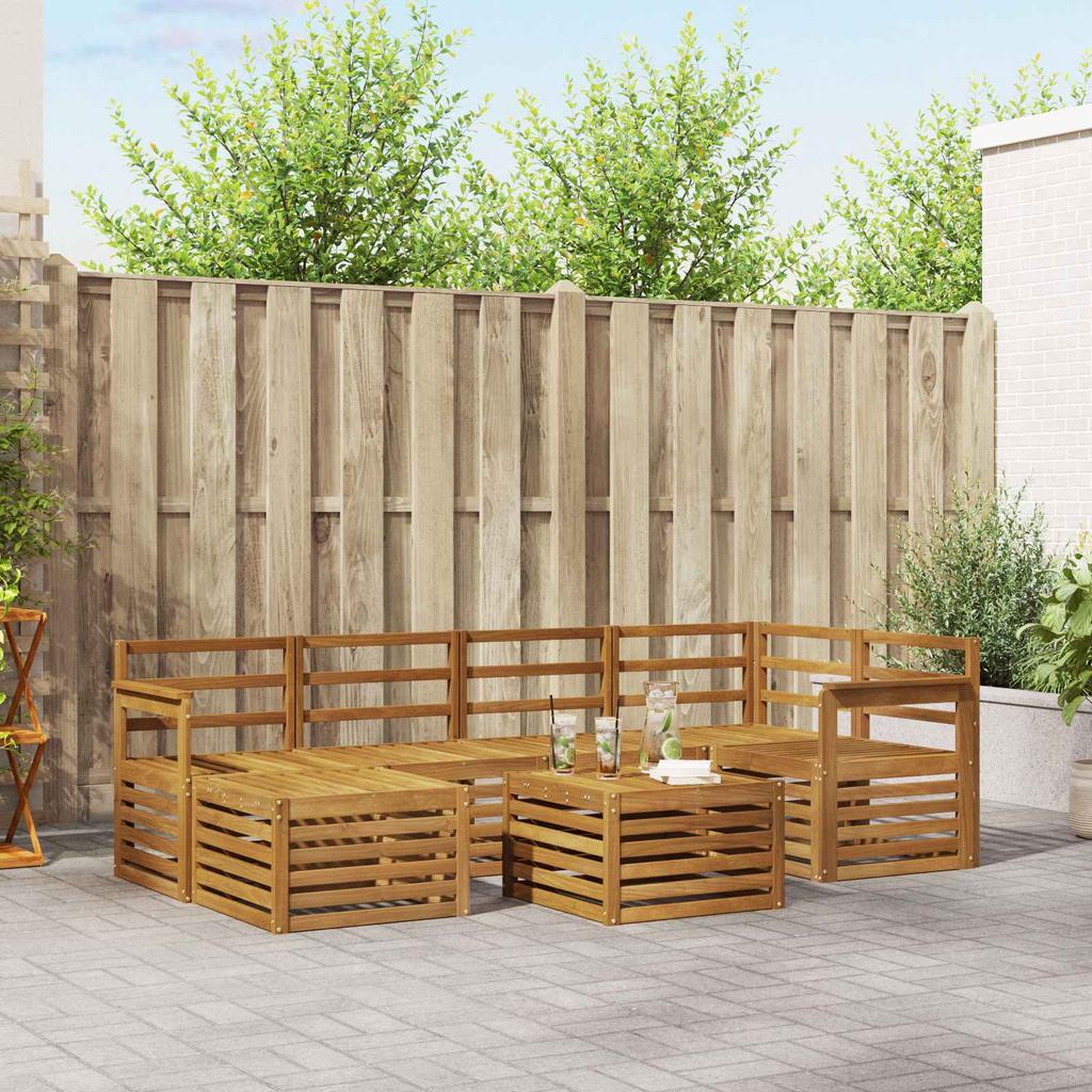 7 Piece Outdoor Corner Sofa Set Natural Solid Acacia Wood