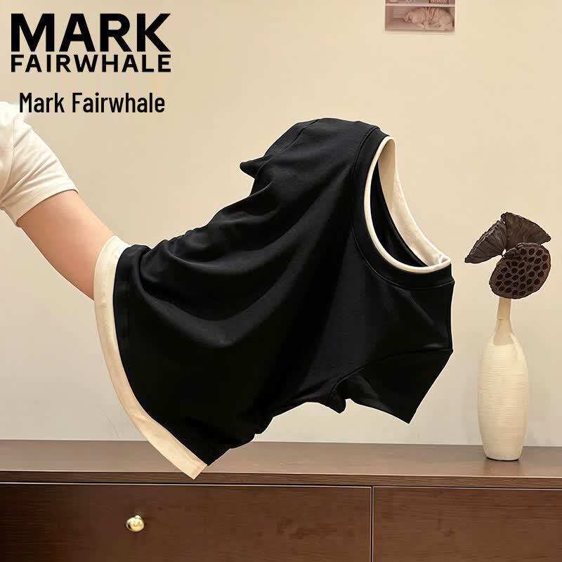 Mark Fairwhale Women's Faux Two-Piece Round Neck Short Sleeve T-Shirt