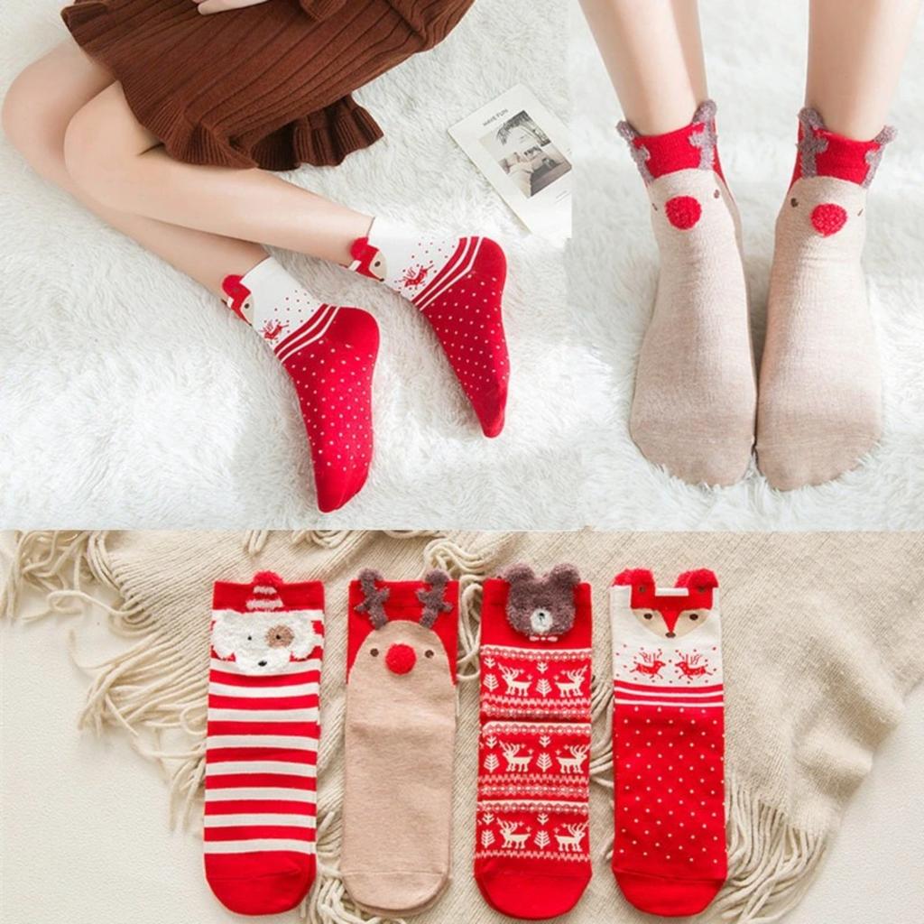 4-12pairs of Christmas stockingswith SantaClaus reindeerbearpattern stripes,Christmas gift socks suitable for both menandwomen.