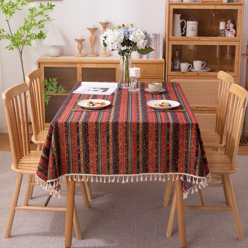 Famous Bohemian Bronzing Striped Polyester Cotton Fringed Tablecloth Coffee Table Tablecloth Table Cloth Cover Towel