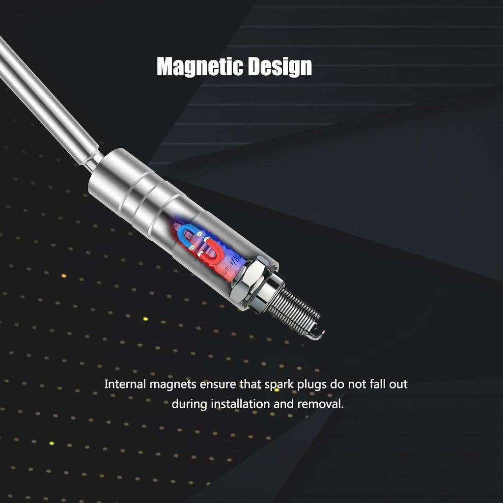 5/8" Swivel Magnetic Spark Plug Socket Set, 3/8 Inch Drive X 12 Inch Total Length Thin Wall Socket, 360 Degree Swivel, 12-Point Design, Professional