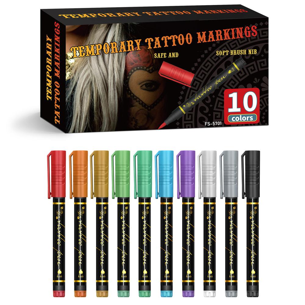 

10 Pcs Colors Painless Temporary Tattoo Pen Human Graffiti Marker Pen Color Washable Marker Pen Waterproof After Drying