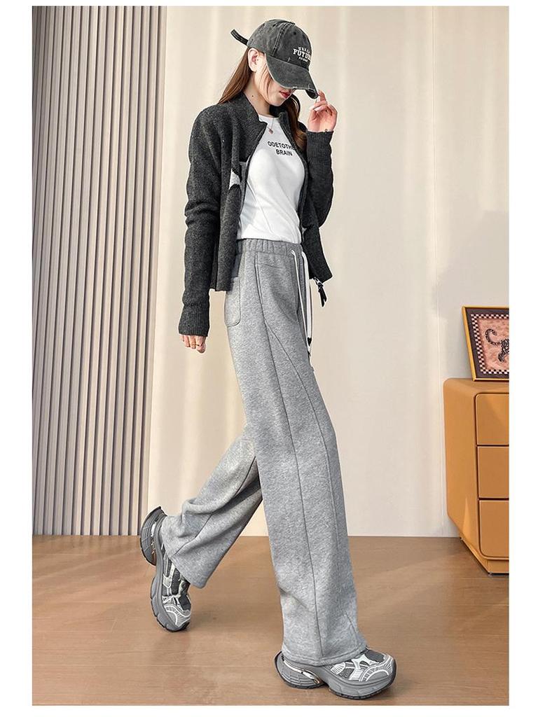 Women's High Waist Cotton Velvet Slimming Wide Leg Sweatpants