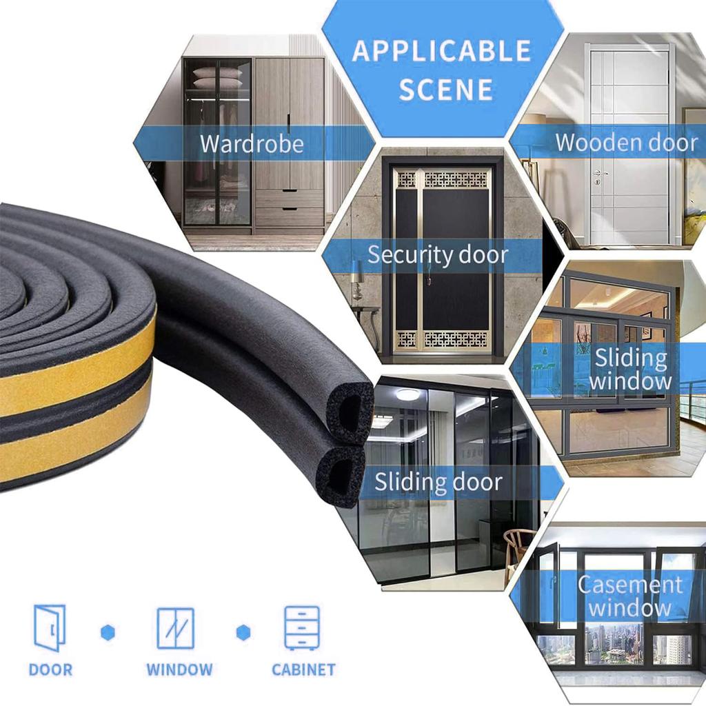 10m/20m/50m D Shape Door Weather Stripping 4 Colors Self-adhesive Rubber Window Weather Stripping Heat Preservation Dustproof