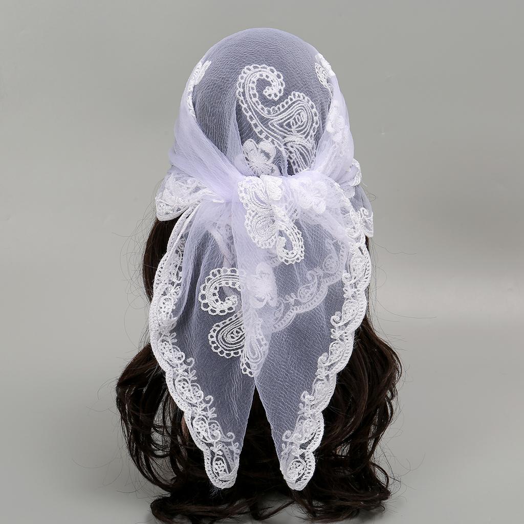 New Embroidery Lace Veil Scarf Lace Square Bandanas Style Embroidery Floral Headband Net Breathable Hijab Through Headscarf Wrap