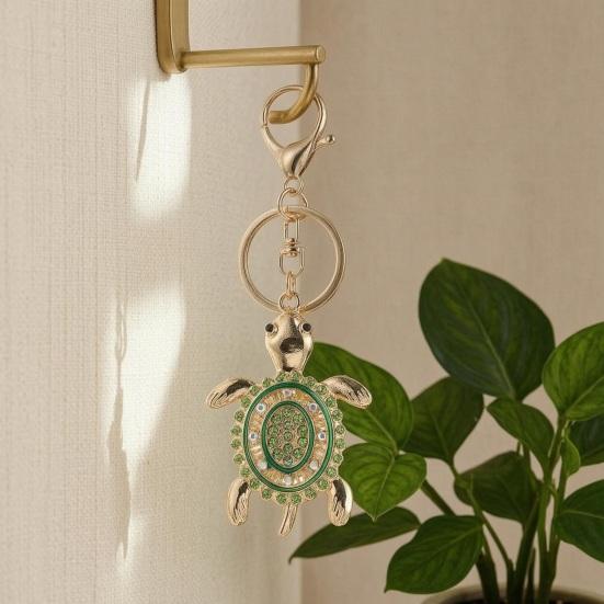 Keychain Pendant Rhinestones Inlaid Turtle Shape Key Chain with Anti-Oxidation Lobster Clasp Backpack Accessory