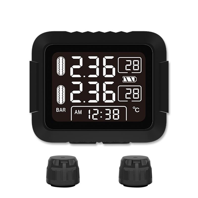 CAREUD Wireless Motorcycle TPMS Tire Pressure Monitoring System Wireless transmission LCD Display With Internal/External Sensors M3K-WI-Black