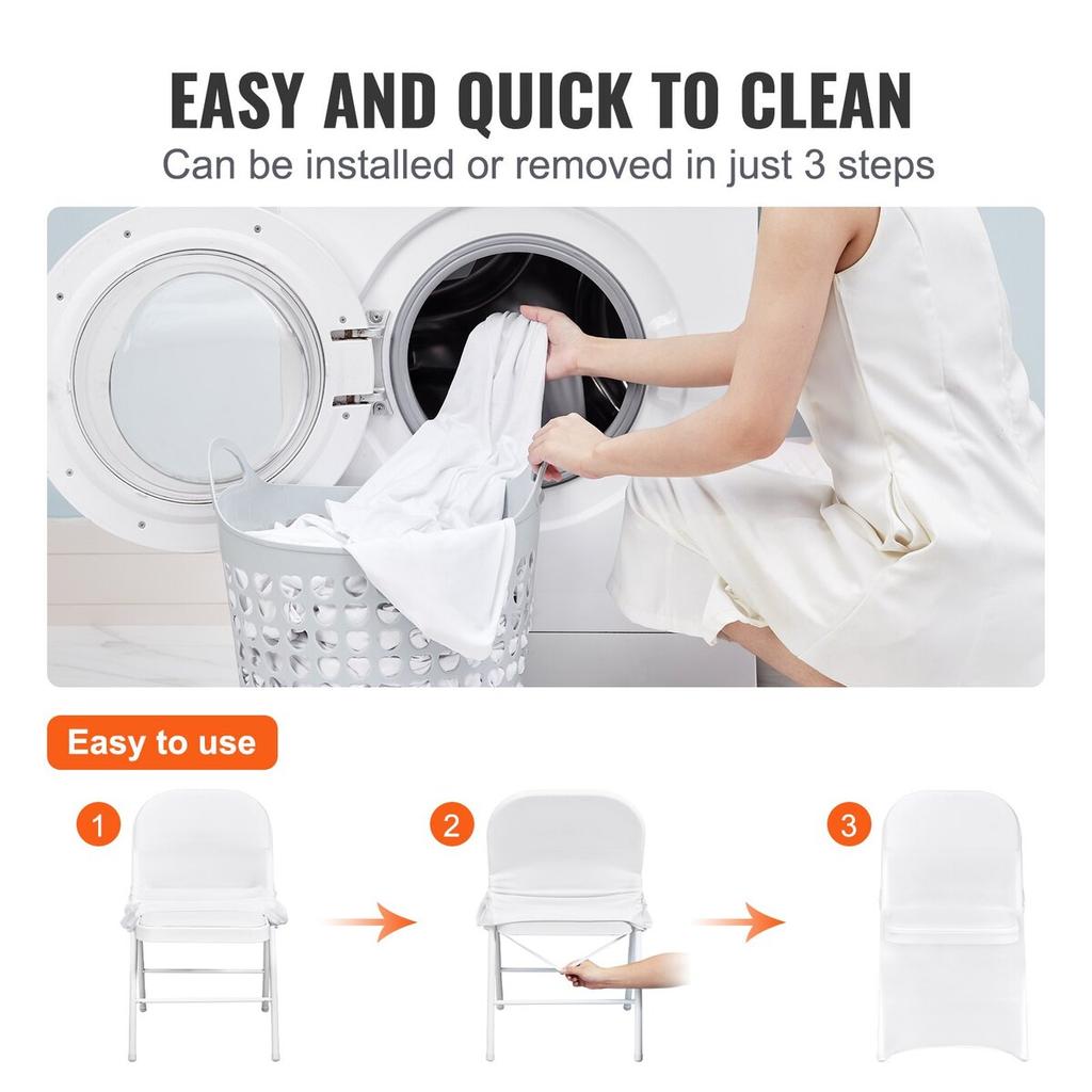 100PCS White Stretch Spandex Folding Chair Covers, Universal Fitted Chair Cover, Removable Washable Protective Slipcovers, for Wedding, Holiday,