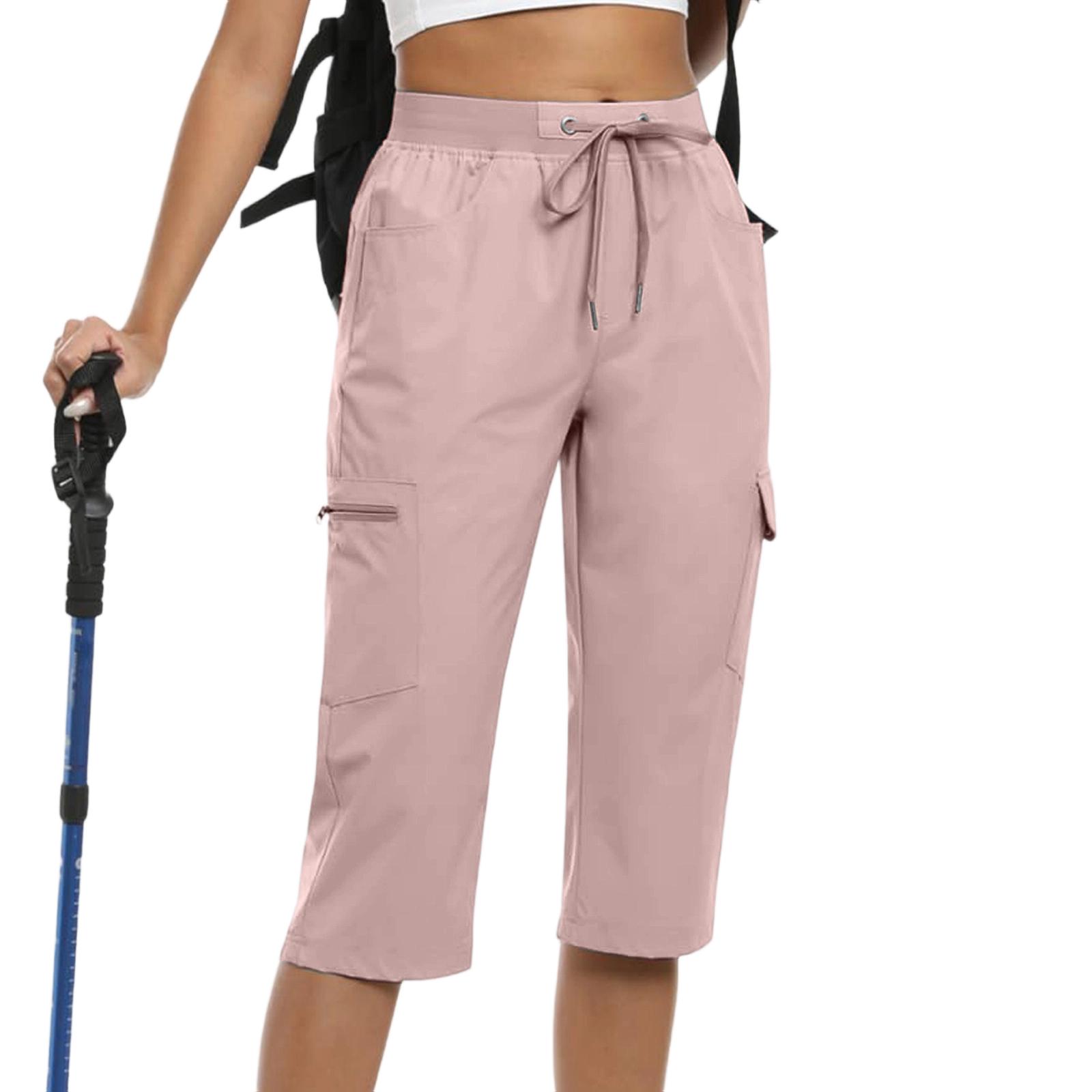 

Women s Color Sports Casual Loose Workwear Pocket Five Quarter Pants L рожевий