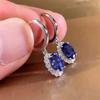 Oval Blue/Red Cubic Zirconia Dangle Earrings for Women Luxury Silver Color Wedding Accessories Elegant Lady Trend Jewelry